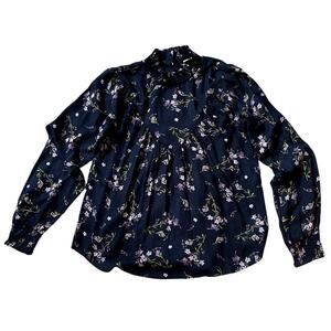 William Rast Small Black Floral Blouse | High Neck, Victorian Cottagecore Spring